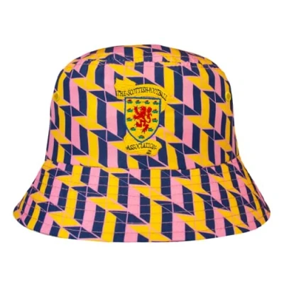 Image of Scotland Official SFA 1990 Third Bucket Hat Navy Yellow Pink M/L
