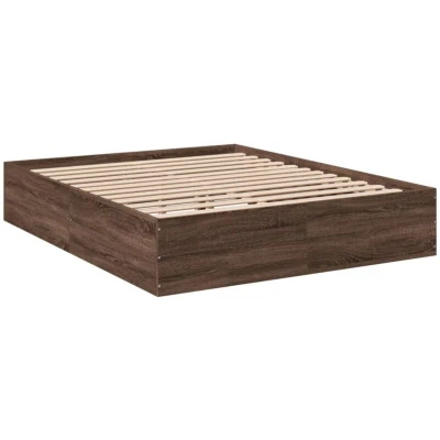 Image of vidaXL Bed Frame without Mattress Brown Oak 150x200 cm King Size
