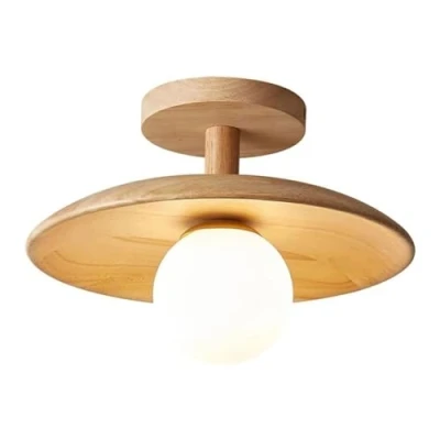 Image of FROIDEXG Ceiling Lamp Minimalist Wooden Semi Flush Mount Light with Globe Glass Shade Shallow Bowl Shaped Nordic for Living Room Bedroom 1 Pack/2 Pack