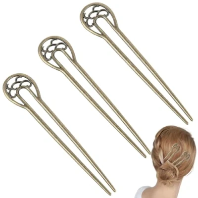 Image of 3PCS Metal U Shaped Hairpin Vintage Hair Sticks Forks Hairstyle Accessories for Women Girls Long Styling
