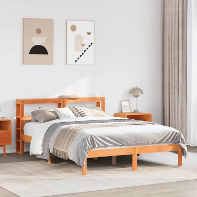 Image of vidaXL Bed Frame with Headboard without Mattress Wax Brown 140x190 cm
