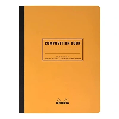 Image of RHODIA 119248C Flexible Notebook Cloth Back Composition Book Orange B5 Lined 160 pages White Clairefontaine Paper 80 g/m Classic