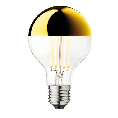 Image of DESIGN BY US Globe 80 half mirror LED bulb, gold, E27, 3.5 W, 2,700 K