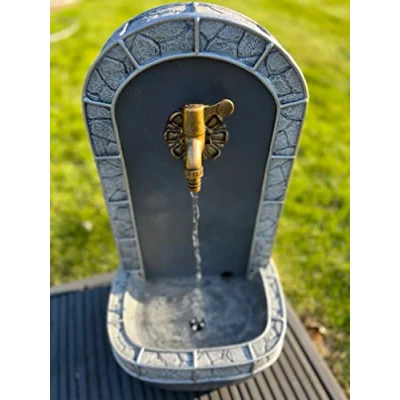 Image of allpondsolutions Self Contained Marble Look Drinking Tap Water Feature with LED Lights Solar Powered 31.5x26x57.5cm