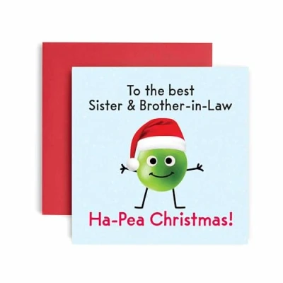 Image of Huxters Christmas Cards for Men Ha Pea Sister and Brother In Law Card him Funny Holiday Fun Happy 14.8cm (Sister Law)