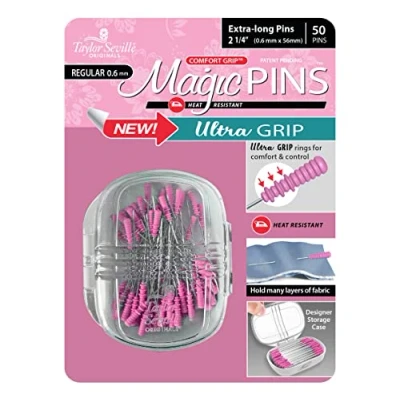 Image of Taylor Seville Originals Comfort Grip Heat Resistant Ultra Regular (0.6 x 56mm) Extra Long Magic Pins 50 Pieces