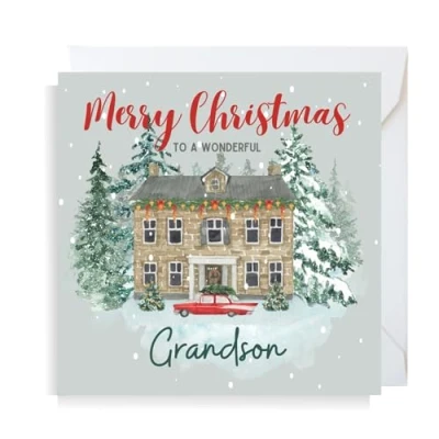 Image of Second Ave Grandson Christmas House Square Xmas Holiday Festive Greetings Card