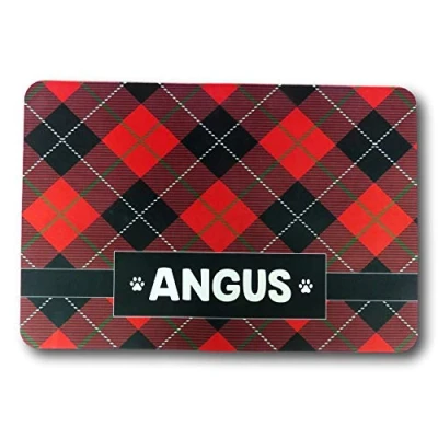 Image of Tartan Dog Mat Personalised Food Fabric Non slip Pet Table Puppy Kitten Gift Feeding