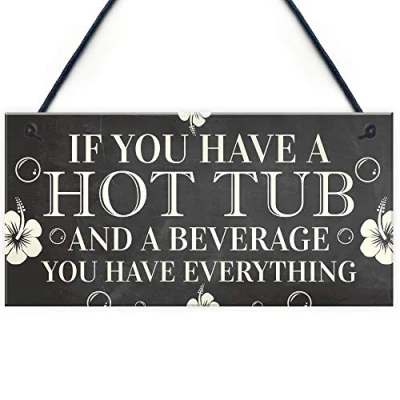 Image of RED OCEAN Hot Tub Sign Funny Garden Summer House Plaque Alcohol Gift Friendship