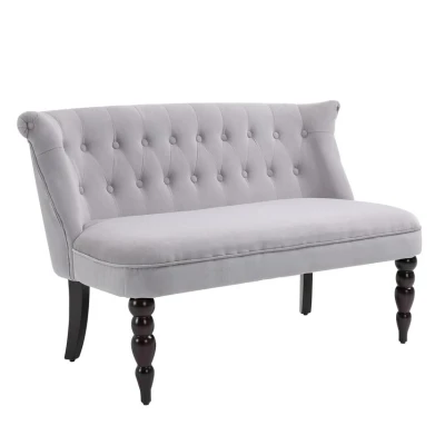 Image of HOMCOM Velvet Feel French Inspired Two Seat Lounger Couch with Wood Frame Vintage Grey