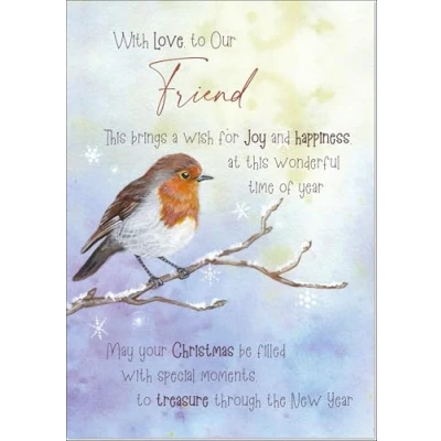 Image of doodlecards Friend Christmas Card Watercolour Robin In The Frost Medium Size with Plain Envelope