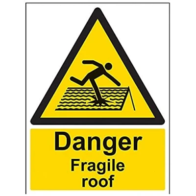 Image of V Safety Danger Fragile Roof Warning Sign 300mm x 400mm 1mm Rigid Plastic