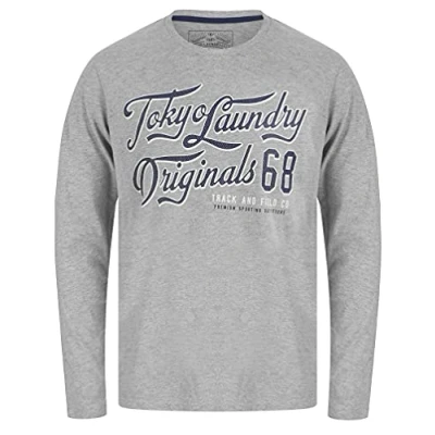 Image of Tokyo Laundry Dissolved Motif Cotton Jersey Long Sleeve Top in Light Grey Marl L