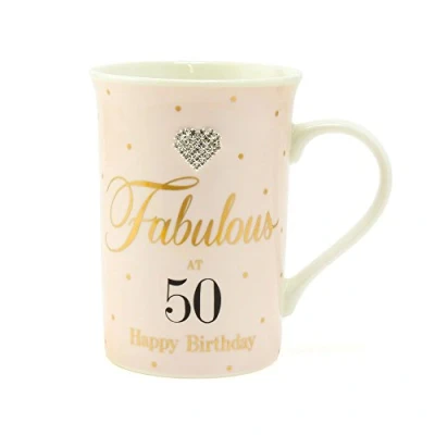 Image of Fabulous at 50 Blush Pink Diamante Heart Keepsake Fine China Mug #LP33701