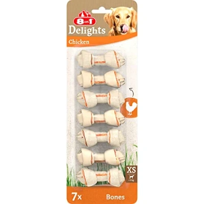 Image of 8in1 Delights Chicken chew Bones XS, healthy snack for toy dogs, 7 pieces