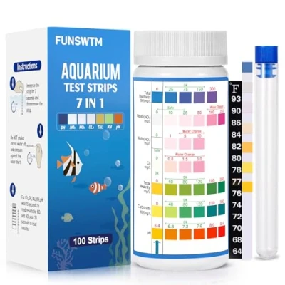 Image of FUNSW 7 in 1 Aquarium Test Strips, Fish Tank Kit,Freshwater Saltwater Water Kit to Detect pH Nitrite Nitrate Chlorine Carbonate Hardness (GH &amp; KH)