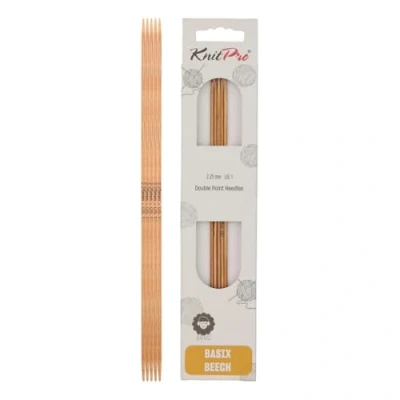 Image of KnitPro Basix Birch: Knitting Pins: Sets of 5. Double Ended: 20cm x 2.25mm, Birchwood, Multi Colour, 2.25mm