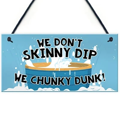 Image of Red Ocean Funny Hot Tub Signs And Plaques Hanging Garden Shed Wall Sign Summerhouse Plaque Skinny Dip Chunky Dunk Accessories