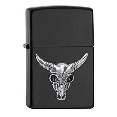 Image of Zippo Bull Skull Emblem, Metal, Black Matte, One Size