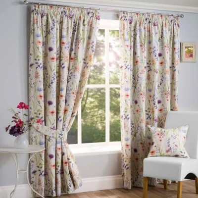 Image of Sundour Hampshire Pencil Pleat Curtains 46 x 54, Half Panama Polycotton, Multi