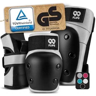Image of 99FLIPS Skate pads adult knee and Elbow incl. Wrist Guards for Skateboard, Scooter Inline skating Size M in Grey skateboard