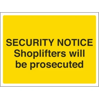 Image of V Safety Shoplifters Will Be Prosecuted Sign 200mm x 150mm 1mm Rigid Plastic