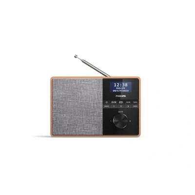 Image of PHILIPS Audio R5505/10 Bluetooth Radio (Wooden Housing, DAB+/FM Radio, 3 Inch Driver, Kitchen Timer, Mains or Battery Operated), Brown/Grey, 20.7 L x 10.6 W 14.1 H