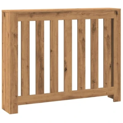 Image of vidaXL Radiator Cover Heater Shelf Artisian Oak Engineered Wood, Modern Slatted Design, Living Room Decor, 104 x 20 82 cm