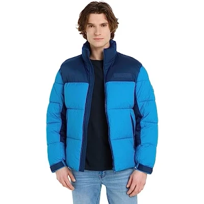 Image of Tommy Hilfiger Men&#039;s Puffer Jacket Winter for Transition Weather, Blue (Cerulean Aqua), L
