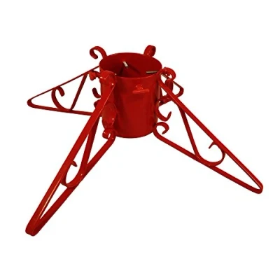 Image of Garden Pride Christmas Tree Stand 4&quot; Base Metal Solid Steel Plastic Coated Premium (Red)