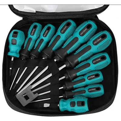 Image of KAHEIGN 10Pcs Magnetic Screwdriver Set, 5 Size Heavy Duty Chrome Vanadium Steel Flat &amp; Cross Head with Non Slip Grip for Repair Home Improvement Craft Tool Bag