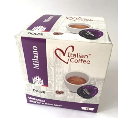Image of Italian Coffee capsules compatible with Lavazza A Modo Mio machines, Espresso Pods (&quot;MIlano&quot; Dolce blend, 128 (8 Packs of 16 pods))