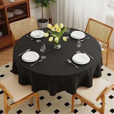 Image of Zdada 50inch Black Round Polyester Tablecloth Line Table Cloth for Banquet Party Restaurant