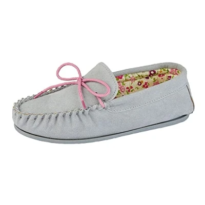 Image of Ladies Real Suede Leather Moccasin with Hardwearing Sole (5 UK, Grey)