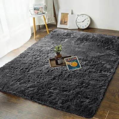 Image of MOONLIGHT20015 Rugs Living Room Black Area for Bedroom Non Slip Modern Super Soft Large Fluffy Shaggy Thick Pile Shedding Rug Plush Carpet Dining Room, 80cm x 150cm