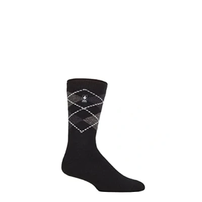 Image of Mens 1 Pair SOCKSHOP Heat Holders 1.6 TOG Lite Striped, Patterned &amp; Argyle Socks Lyon Black 6 11