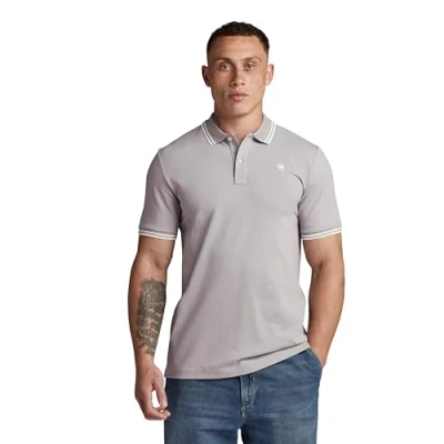 Image of G STAR Men&#039;s Dunda Slim Stripe Polo Polos, Grey (grey alloy D17127 5864 G276), XS