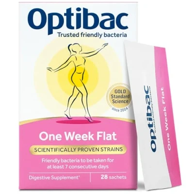 Image of Optibac Probiotics One Week Flat Vegan Digestive Probiotic Supplement Suitable for Bloating with 5 Billion Bacterial Cultures 4 Supply 28 Powder sachets