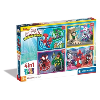 Image of Clementoni 21528 Supercolor Puzzle 4 In 1 Marvel Spidey And His Amazing Friends 12+16+20+24 Pieces, Jigsaw For Kids Age 3, Cartoon, Made Italy