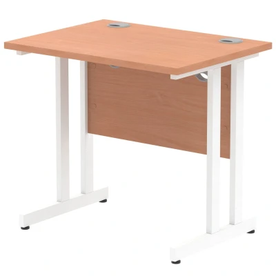 Image of Impulse 800 x 600mm Straight Desk Beech Top White Cantilever Leg
