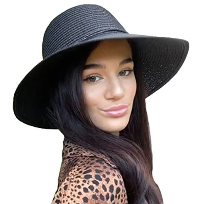 Image of TOSKATOK® Ladies Womens Floppy Foldable Summer Sun Hat UPF 50+ Protection Wide Brim Black