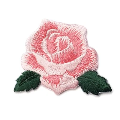 Image of HUIXUN Pink Rose Embroidered Iron on Patches for Clothing DIY Clothes Sticker Flowers Applique 2 Piece