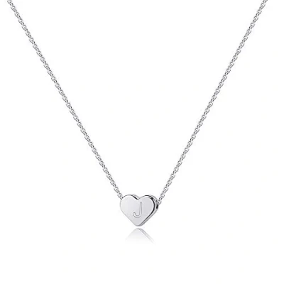 Image of TINGN Heart J Necklace for Jewelry, 14K White Gold Plated Engraved Initial Alphabet Jewelry Present Little Girls Baby Necklaces Teen