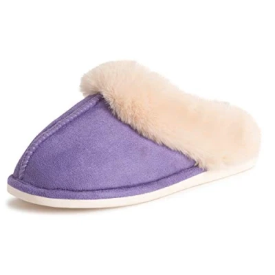 Image of Polar Womens Memory Foam Duel Size Luxury Rubber Sole Plush Faux Fur Cozy Comfort House Outdoor Winter Slippers Purple UK5 6/EU38 39 EA0616