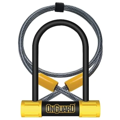 Image of Onguard Bulldog 8015 Mini D Lock 140mm, 13mm Diameter Shackle, Includes 120cmx10mm Looped Cable, Silver Sold Secure Rated