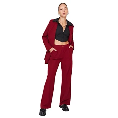Image of Trendyol Women Normal Waist Wide Leg Trousers Burgundy
