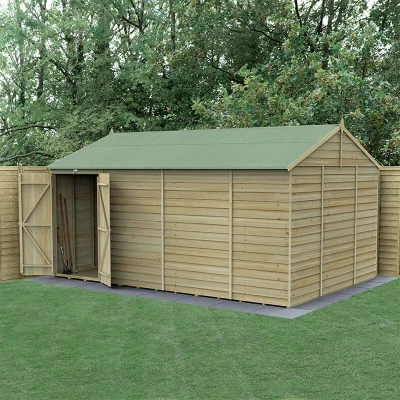 Image of 15&#039; x 10&#039; Forest 4Life 25yr Guarantee Overlap Pressure Treated Windowless Double Door Reverse Apex Wooden Shed (4.48m 3.21m)