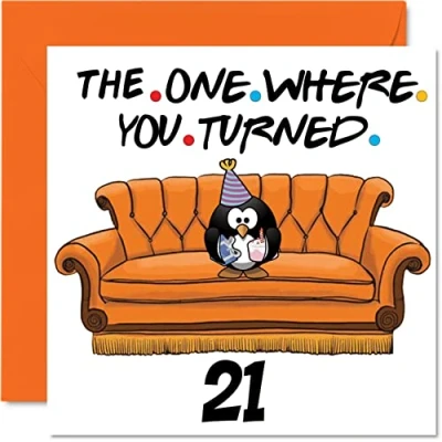 Image of Fun 21st Birthday Cards for Men Woman The One Where Funny Card Son Daughter Brother Sister Grandson Granddaughter Niece Nephew Uncle, 145mm x Greeting Cards,
