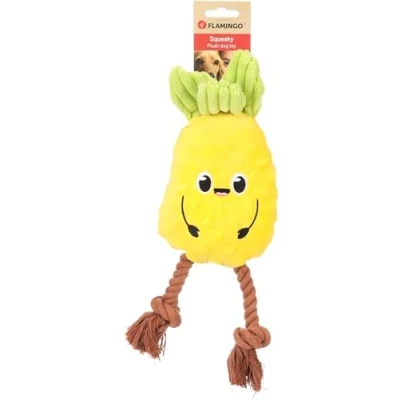 Image of FLAMINGO Bubto Yellow Pineapple Dog Toy with Rope 12.5 x 7.5 33 cm Squeaker