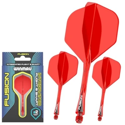 Image of WINMAU Darts Fusion Integrated Flight &amp; Shaft System No.2 Shape Design Red Colour, Intermediate Length